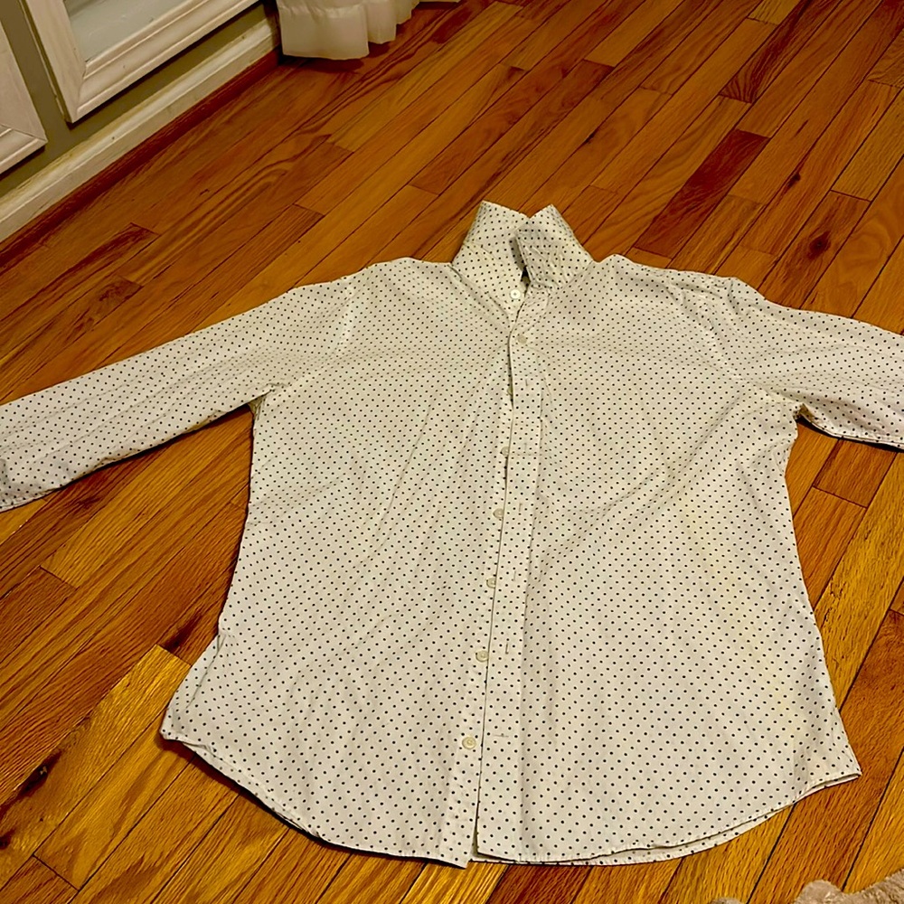 Express xl extra slim 17-17.5 white button down shirt grey polka dots